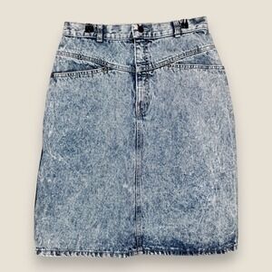 Vintage Stone Washed Midi Denim Skirt Lingo USA Blue Made in USA Waist Size 29"